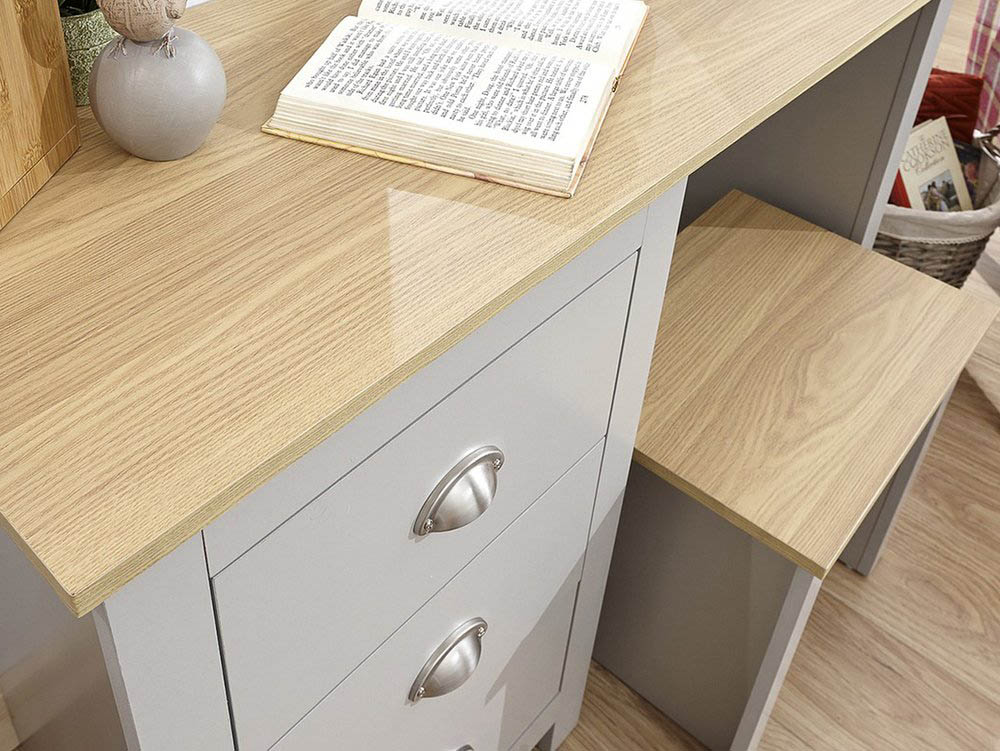 GFW GFW Lancaster Grey and Oak Dressing Table and Stool (Flat Packed)