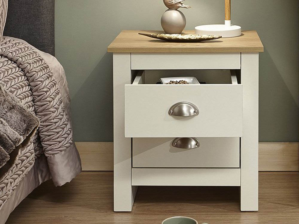 GFW GFW Lancaster Cream and Oak 2 Drawer Bedside Cabinet (Flat Packed)