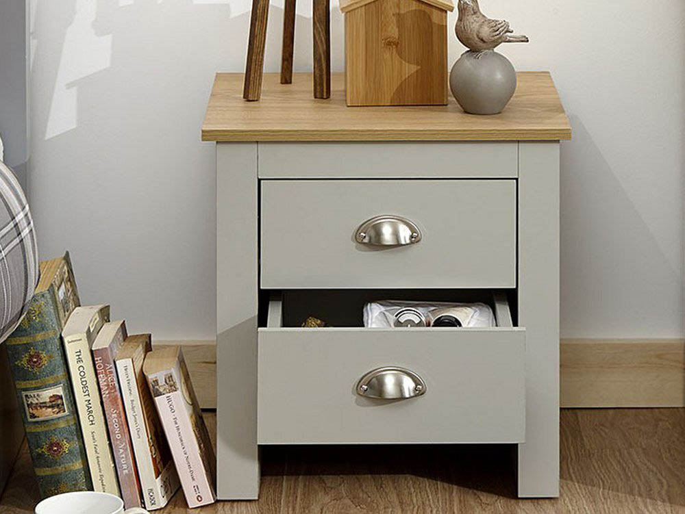 GFW GFW Lancaster Grey and Oak 2 Drawer Bedside Cabinet (Flat Packed)