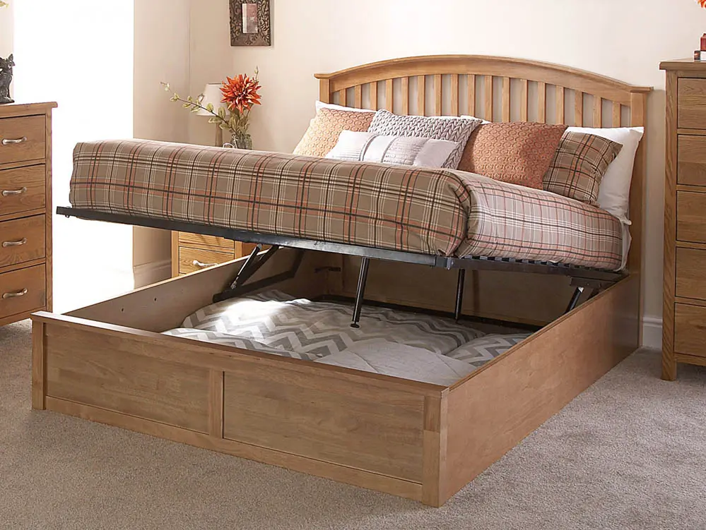 GFW GFW Madrid 5ft King Size Oak Wooden Ottoman Bed Frame