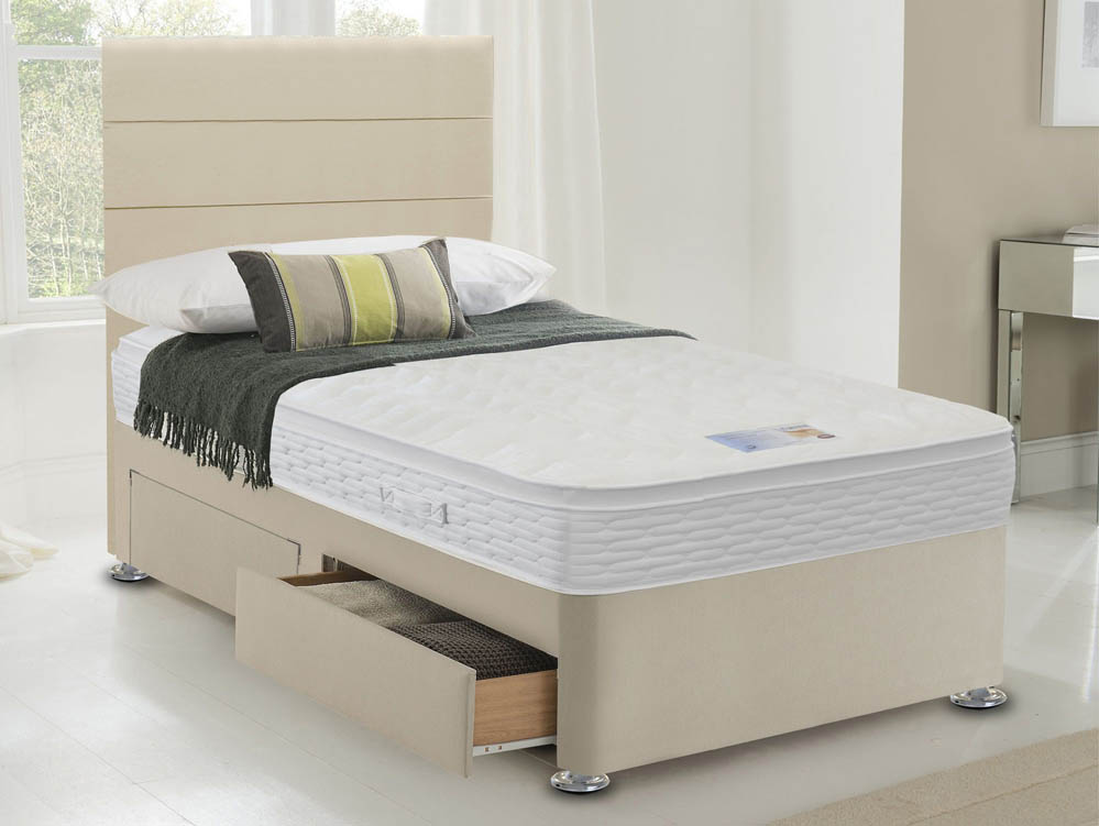 Highgrove Highgrove Aspen Memory Pocket 1500 3ft Single Mattress with Faux Suede Divan Base