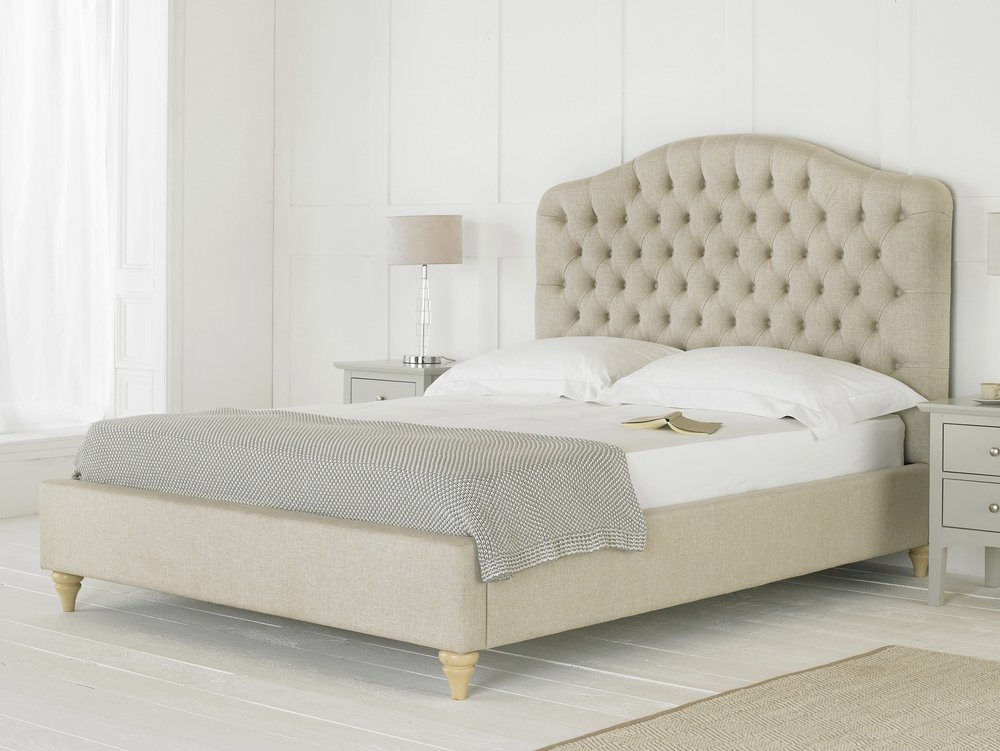 Beige Upholstered Fabric Bed Frame, Upholstered King Bed Beige