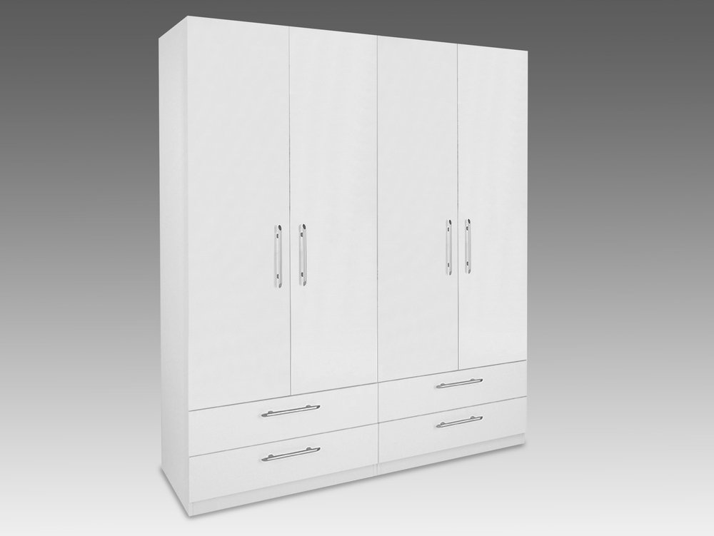 Harmony Harmony Angel White High Gloss 4 Door 4 Drawer Large Wardrobe (Flat Packed)