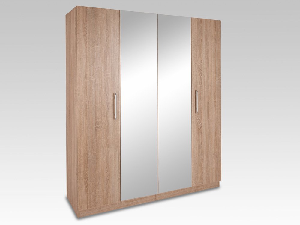 Harmony Harmony Holborn Oak 4 Door Mirrored Large Wardrobe (Flat Packed)