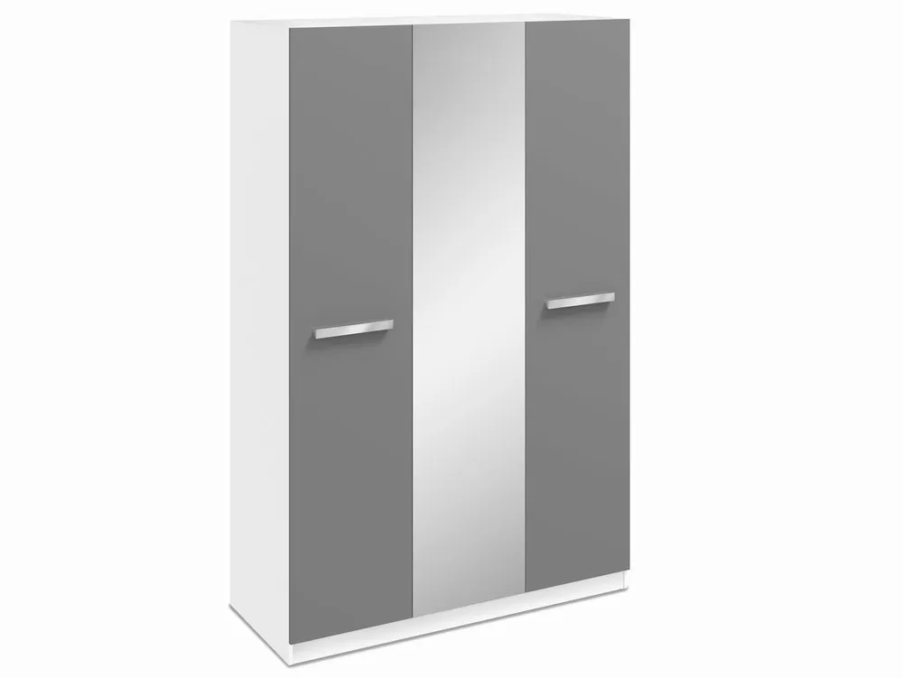 Harmony Harmony Moritz Grey High Gloss and White 3 Door 1 Mirror Triple Wardrobe