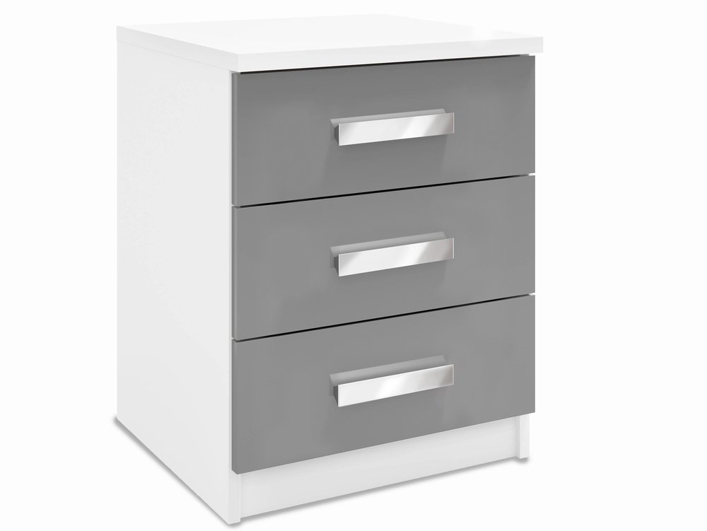 Harmony Harmony Moritz Grey High Gloss and White 3 Drawer Bedside Cabinet (Flat Packed)