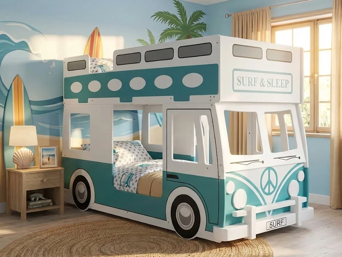 Julian Bowen Julian Bowen Campervan White and Green Wooden Bunk Bed Frame