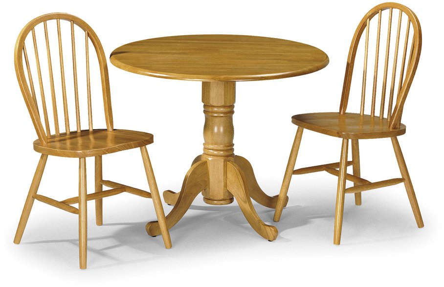 Julian Bowen Julian Bowen Dundee 90cm Honey Pine Drop Leaf Round Dining Table and 2 Windsor Chairs Set