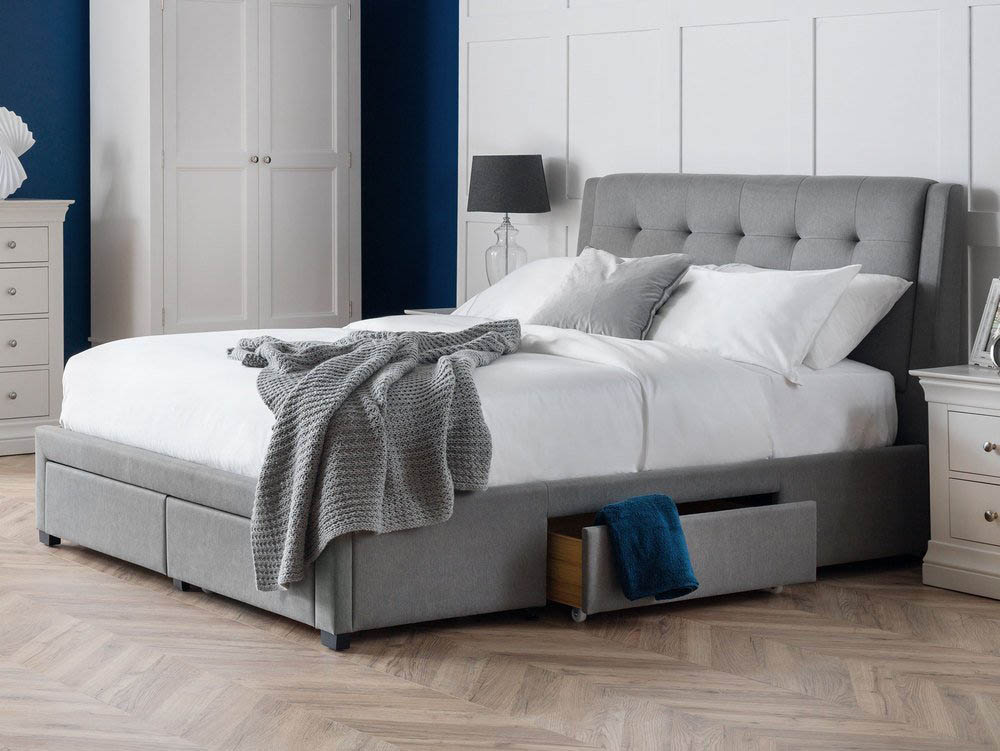 Julian Bowen Julian Bowen Fullerton 4ft6 Double Grey Upholstered Fabric 4 Drawer Bed Frame