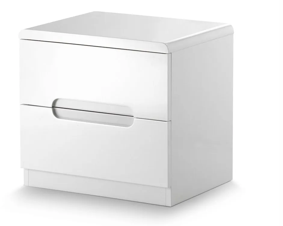 Julian Bowen Julian Bowen Manhattan White High Gloss 2 Drawer Small Bedside Table