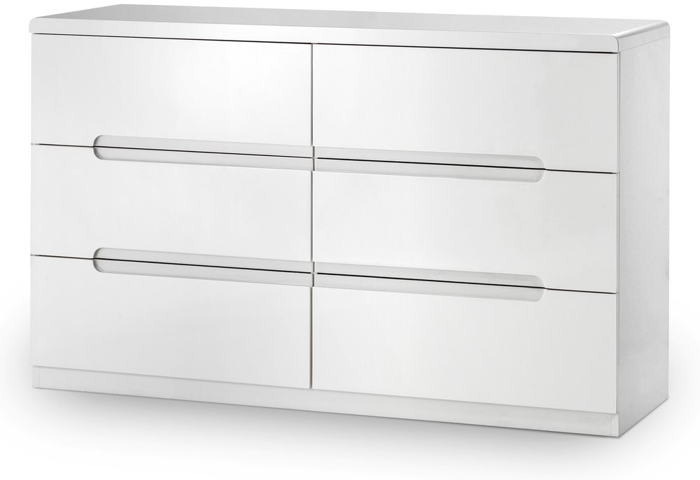 Julian Bowen Julian Bowen Manhattan White High Gloss 6 Drawer Chest of Drawers (Flat Packed)