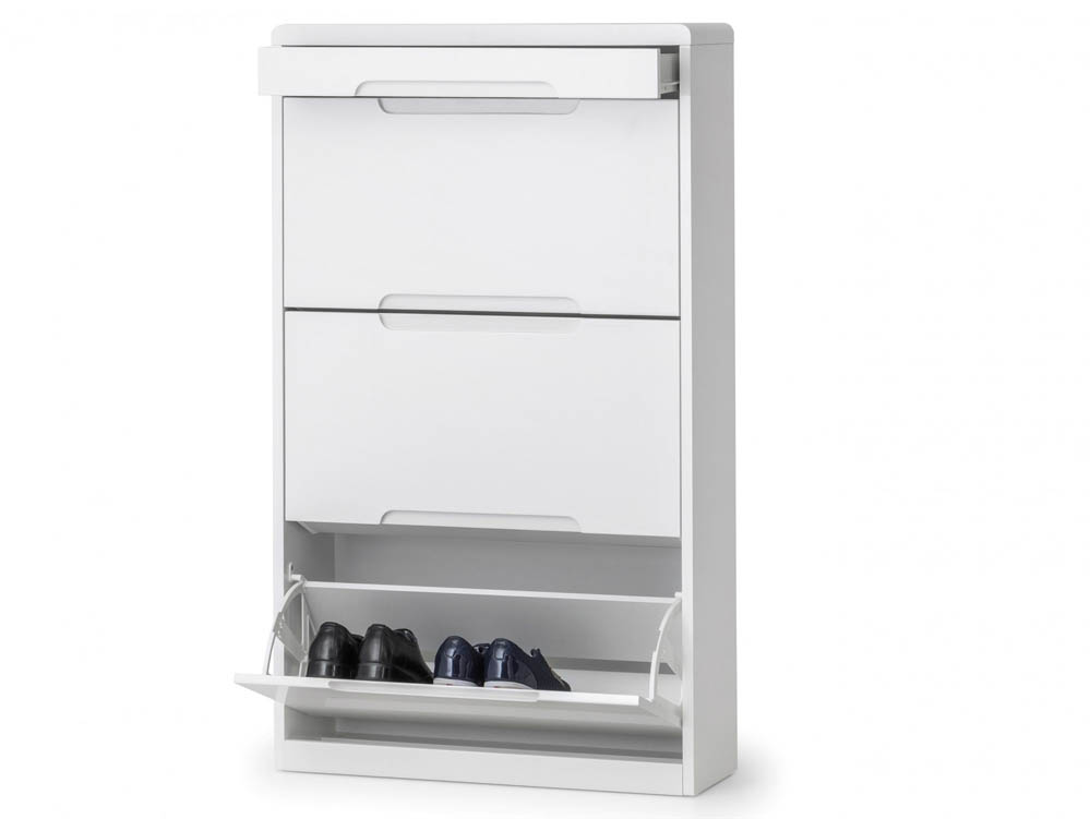 Julian Bowen Julian Bowen Manhattan White High Gloss Shoe Cabinet with Drawer (Flat Packed)