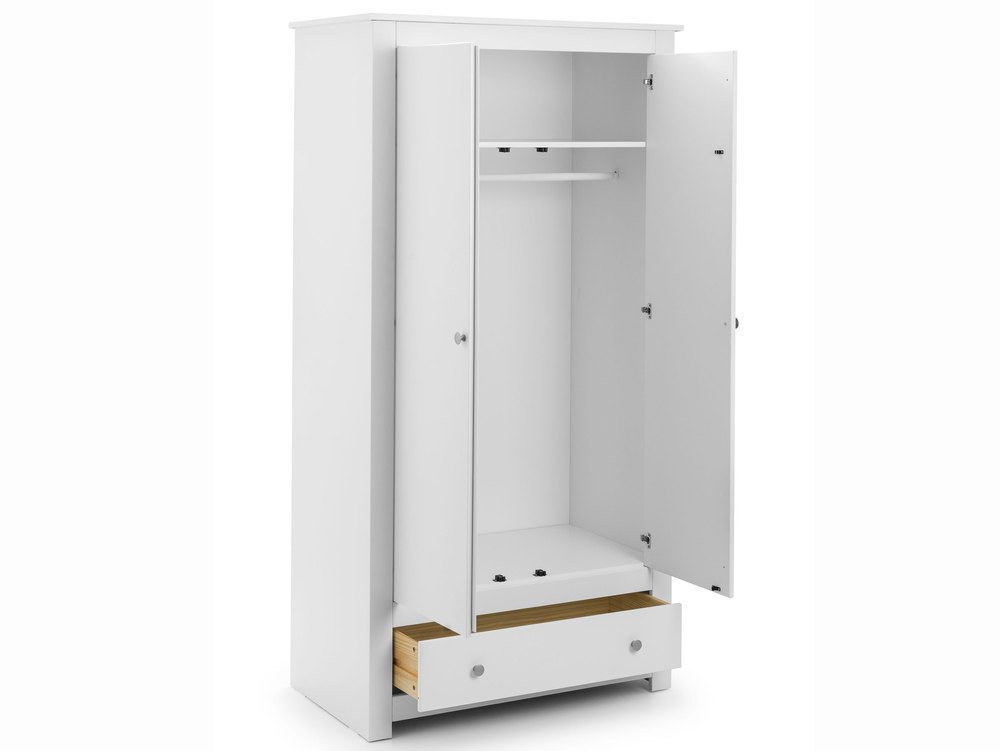 Julian Bowen Julian Bowen Radley Surf White 2 Door 1 Drawer Double Wardrobe (Flat Packed)