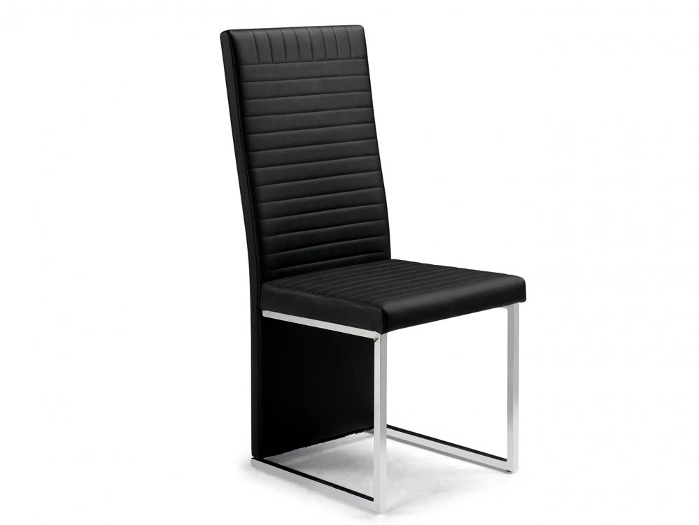 Julian Bowen Julian Bowen Tempo 150cm Black Glass Dining Table and 6 Black Faux Leather Chairs Set