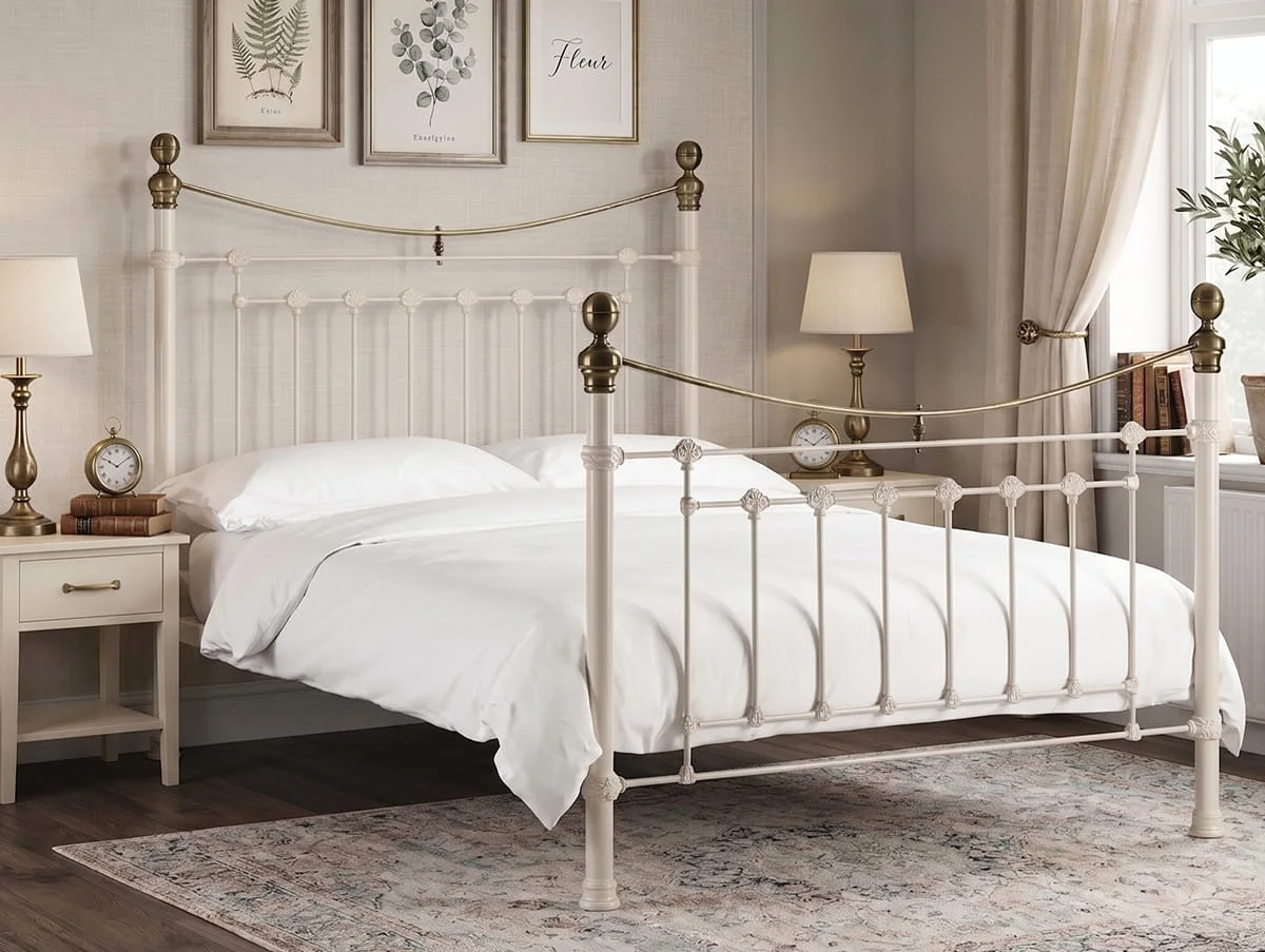 Julian Bowen Julian Bowen Victoria Ivory and Brass Metal Bed Frame