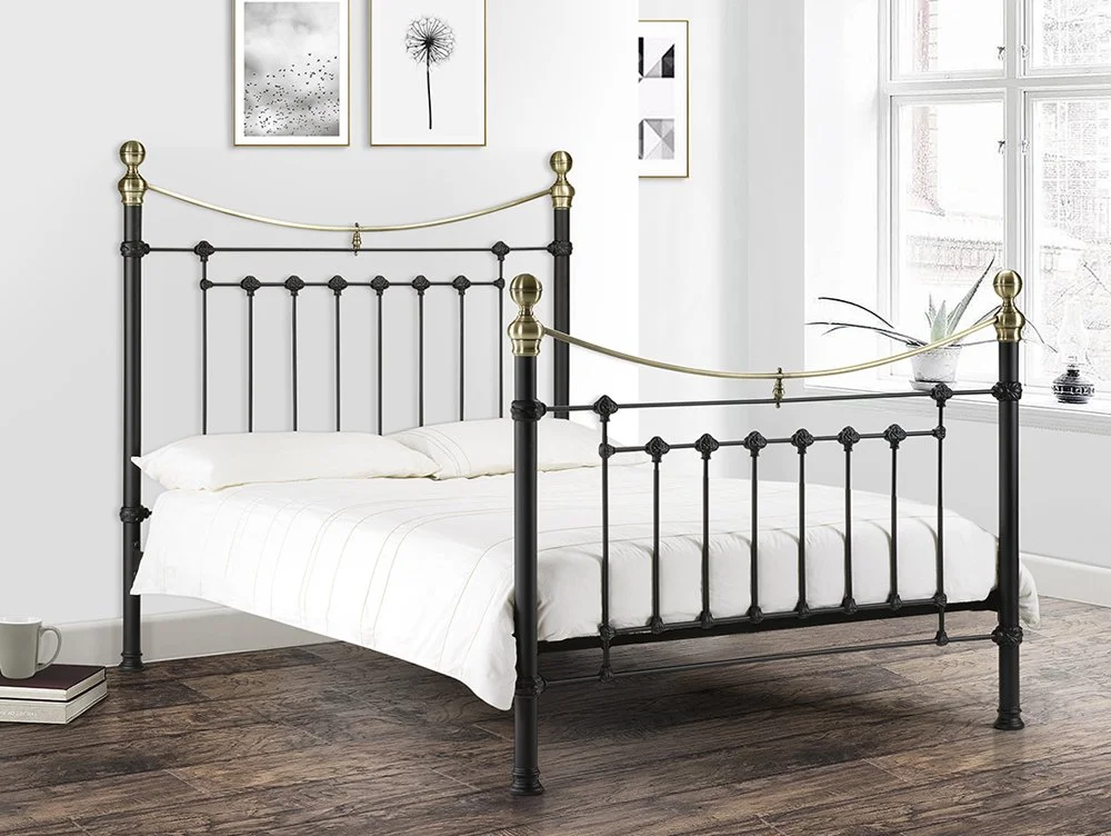 Julian Bowen Julian Bowen Victoria Satin Black and Brass Metal Bed Frame