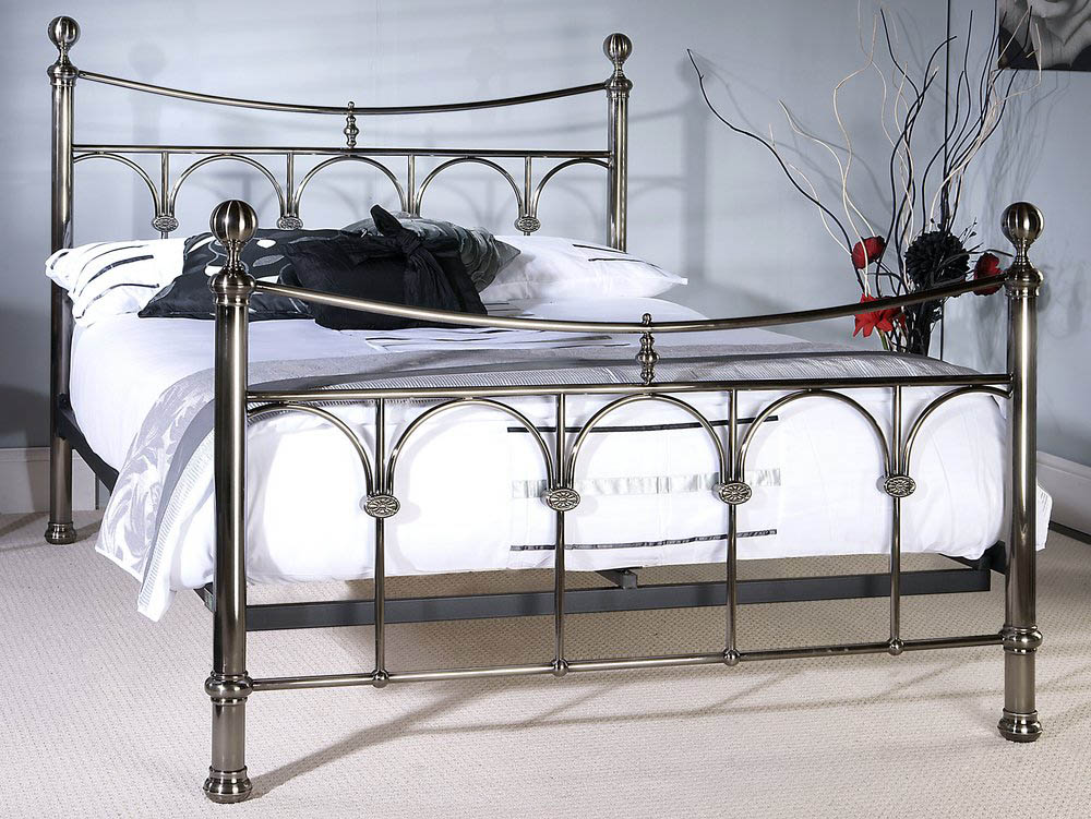Antique Nickel Metal Bed Frame, King Size Metal Bed Frame With Wheels