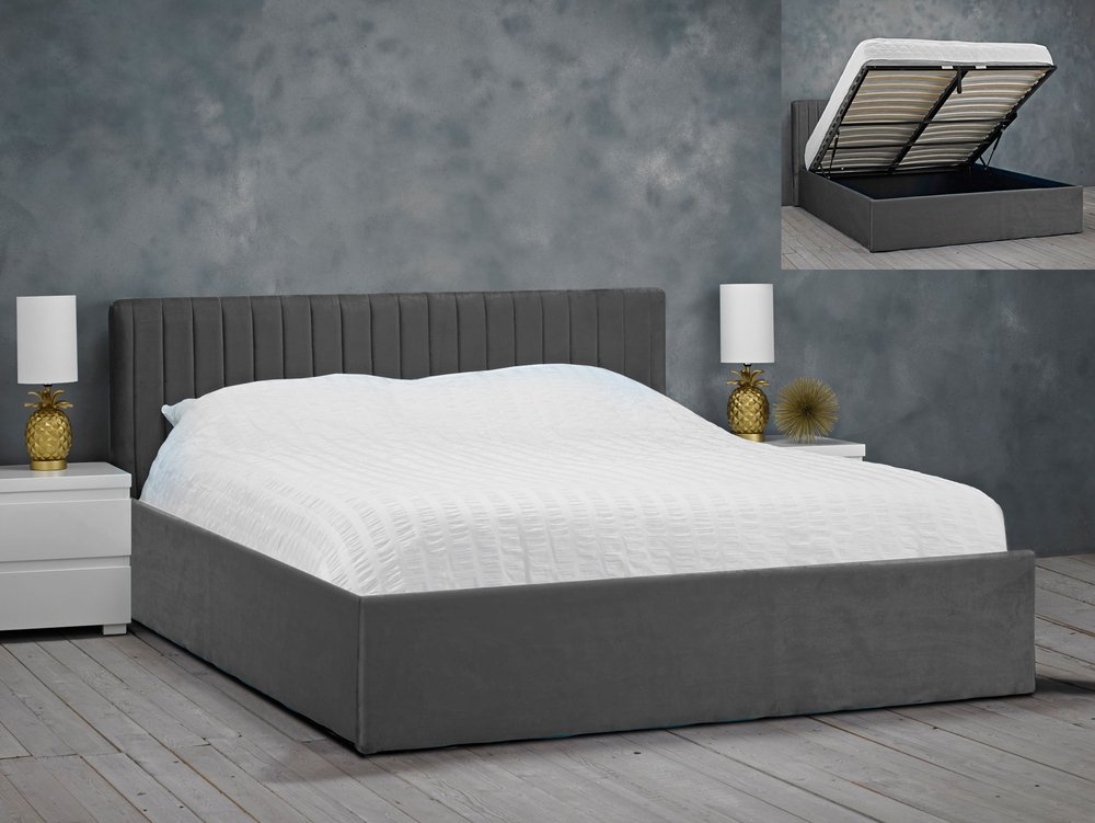 LPD LPD Berlin 4ft Small Double Silver Velvet Upholstered Fabric Ottoman Bed Frame