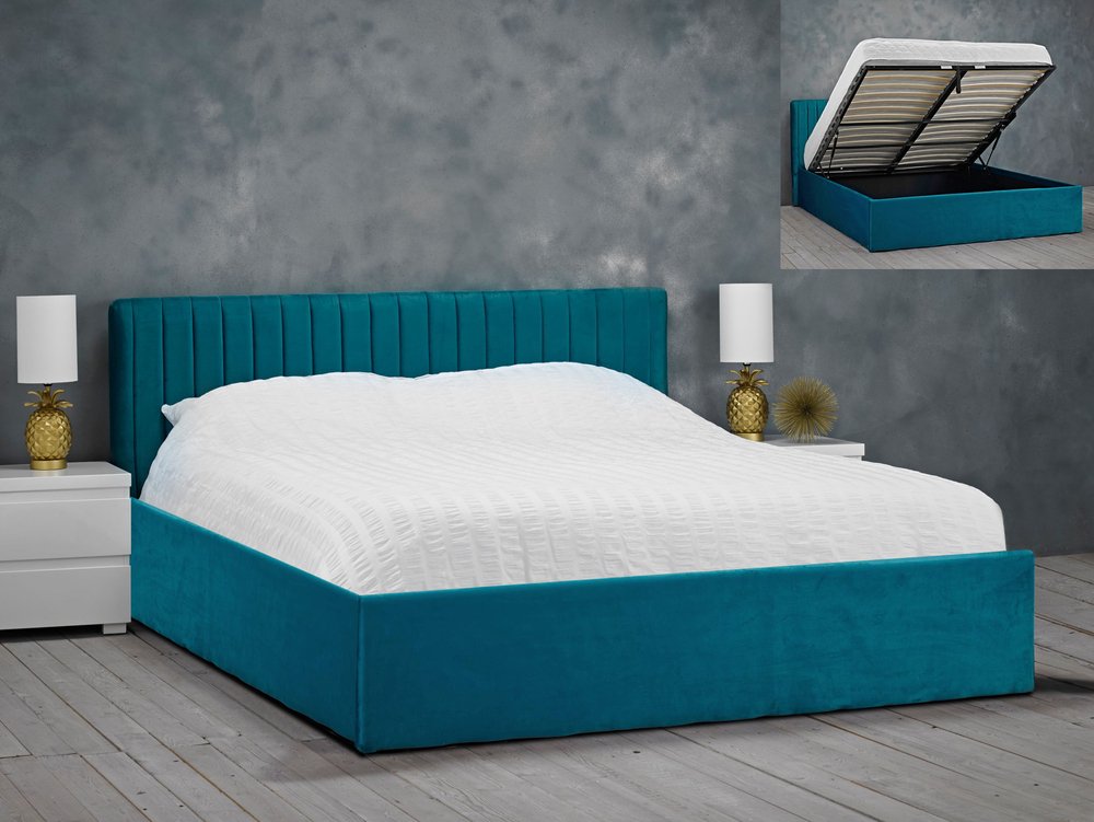 LPD LPD Berlin 5ft King Size Teal Velvet Upholstered Fabric Ottoman Bed Frame
