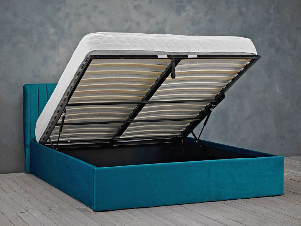 LPD LPD Berlin 5ft King Size Teal Velvet Upholstered Fabric Ottoman Bed Frame