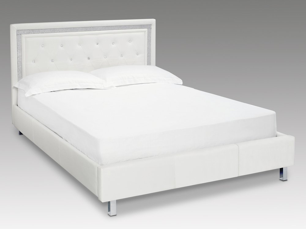 Lpd Crystalle 4ft6 Double White, White Faux Leather Single Bed