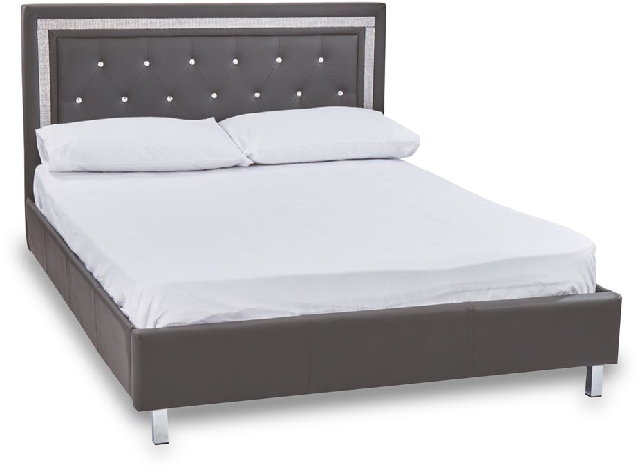 Grey Upholstered Faux Leather Bed Frame, Black Bling Bed Frame