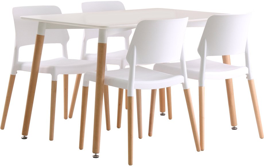LPD LPD Fraser White Dining Table and 4 Riva White Chairs