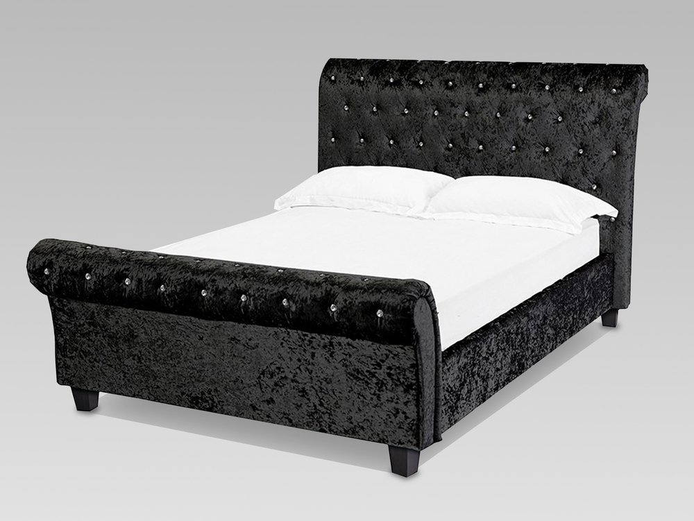 LPD LPD Isabella 4ft6 Double Black Crushed Velvet Glitz Upholstered Fabric Bed Frame