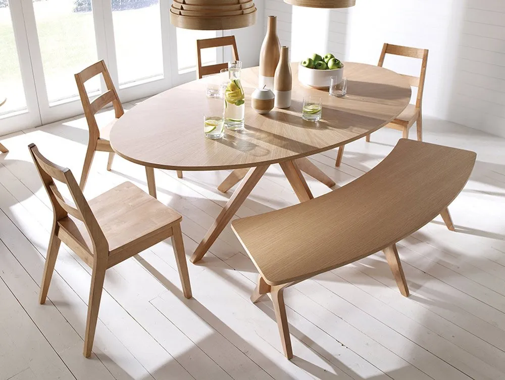 LPD LPD Malmo 190cm White Oak Round Dining Table and 4 Chairs Set with Bench
