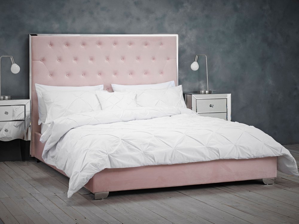 Lpd Meribel 5ft King Size Pink Velvet, White Fabric King Size Bed Frame