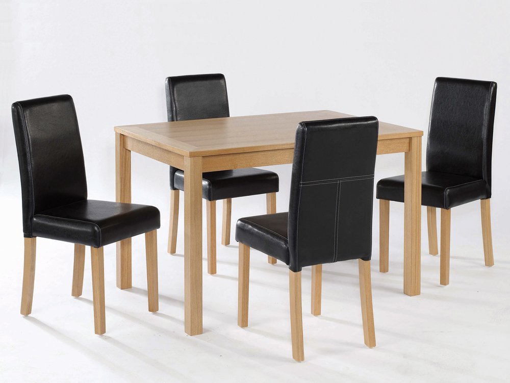 Lpd Oakridge 117cm Oak Dining Table And, Black Leather Table Chairs