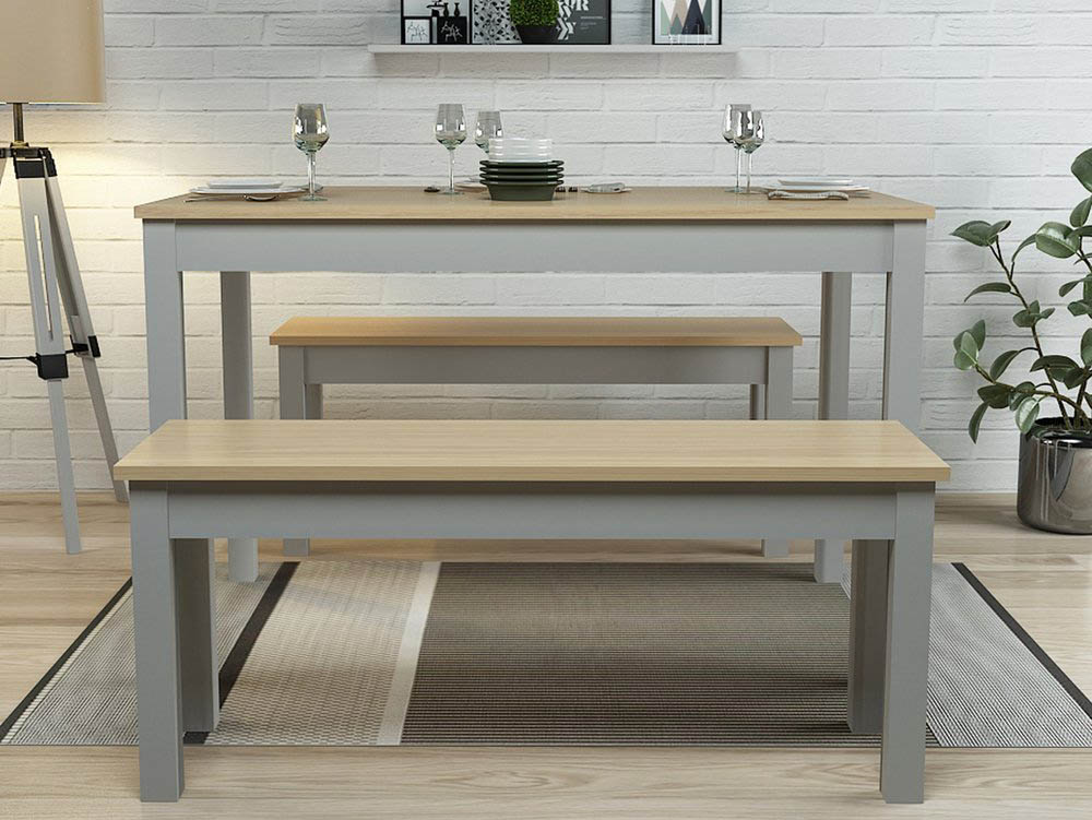 LPD LPD Ohio Grey and Oak Dining Table with 2 Bench Set