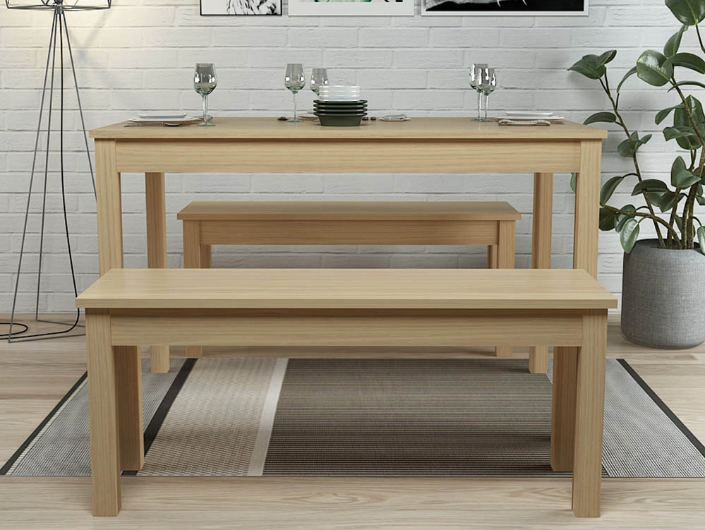 LPD LPD Ohio Oak Dining Table with 2 Bench Set