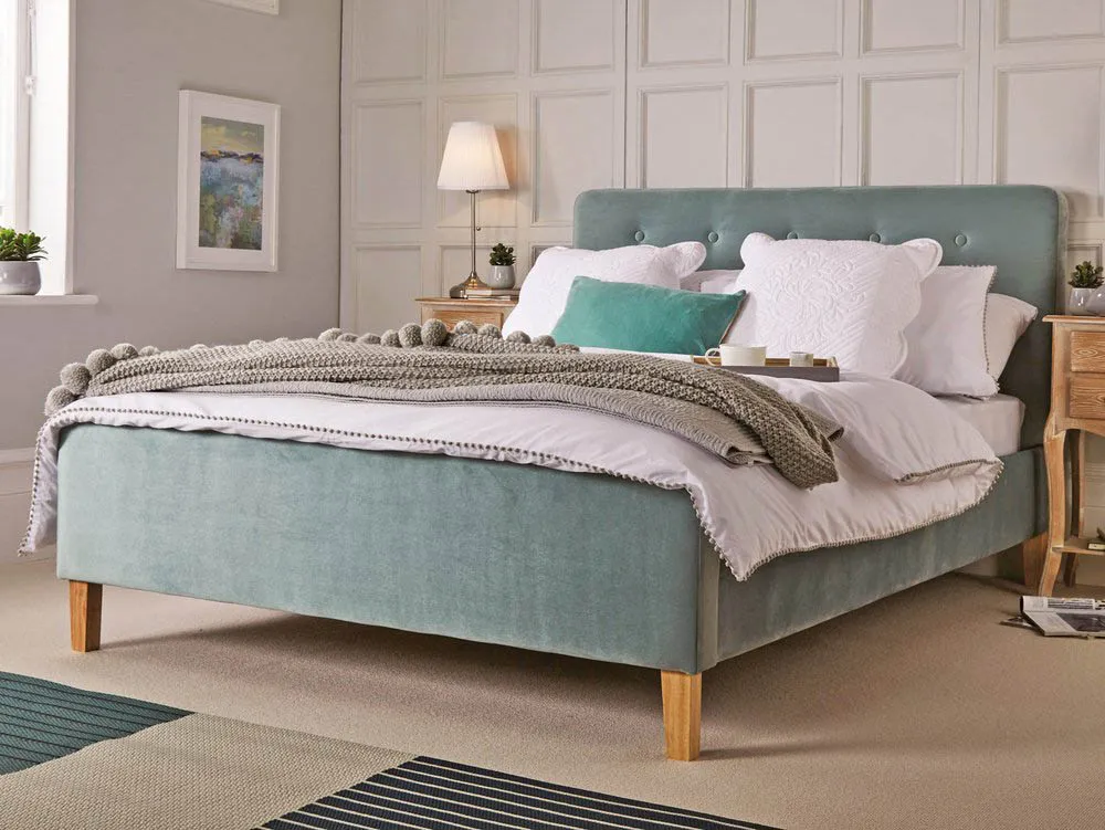 LPD LPD Pierre Aqua Blue Velvet Bed Frame