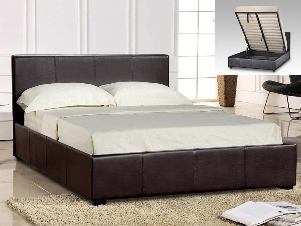 LPD LPD Prado 4ft Small Double Brown Upholstered Faux Leather Ottoman Bed Frame