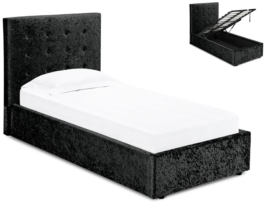 LPD LPD Rimini 3ft Single Black Crushed Velvet Glitz Upholstered Fabric Ottoman Bed Frame