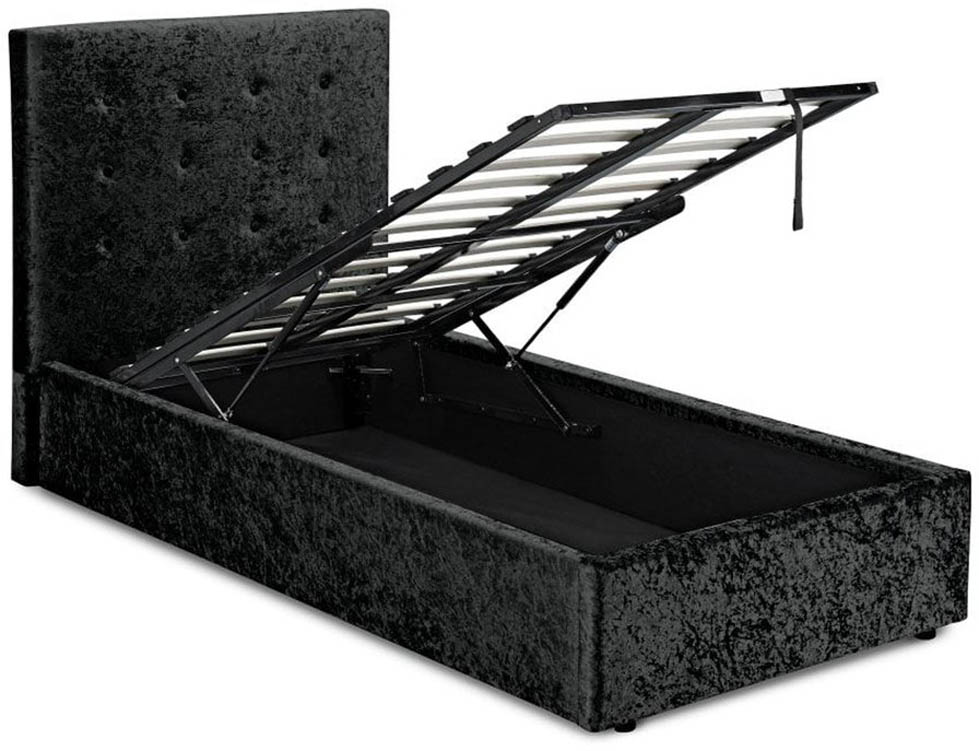 LPD LPD Rimini 3ft Single Black Crushed Velvet Glitz Upholstered Fabric Ottoman Bed Frame