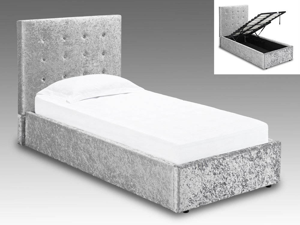 LPD LPD Rimini 3ft Single Silver Crushed Velvet Glitz Upholstered Fabric Ottoman Bed Frame