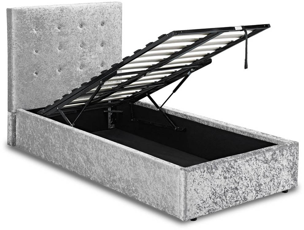 LPD LPD Rimini 3ft Single Silver Crushed Velvet Glitz Upholstered Fabric Ottoman Bed Frame
