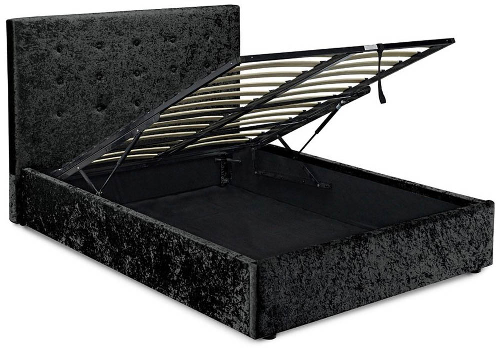 Lpd Rimini 4ft6 Double Black Crushed Velvet Glitz Upholstered Fabric Ottoman Bed Frame Archers Sleepcentre Lpd Rimini 4ft6 Double Black Crushed, Ottoman King Size Bed Frame With Lift Up Storage