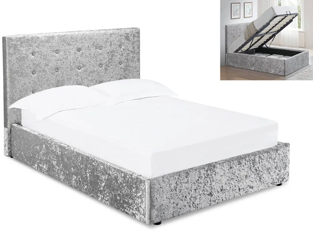 LPD LPD Rimini 4ft6 Double Silver Crushed Velvet Glitz Fabric Ottoman Bed Frame