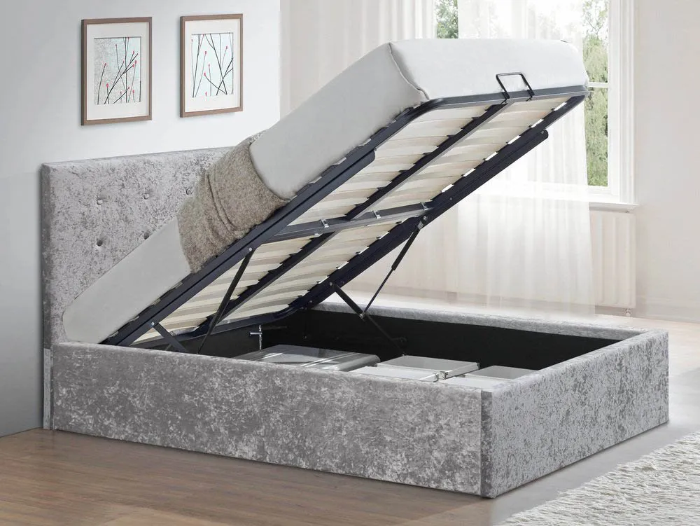 LPD LPD Rimini 4ft6 Double Silver Crushed Velvet Glitz Fabric Ottoman Bed Frame