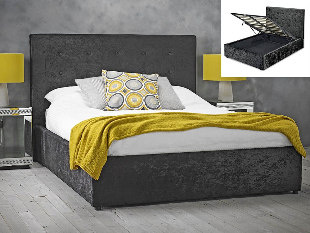 LPD LPD Rimini 5ft King Size Black Crushed Velvet Glitz Upholstered Fabric Ottoman Bed Frame