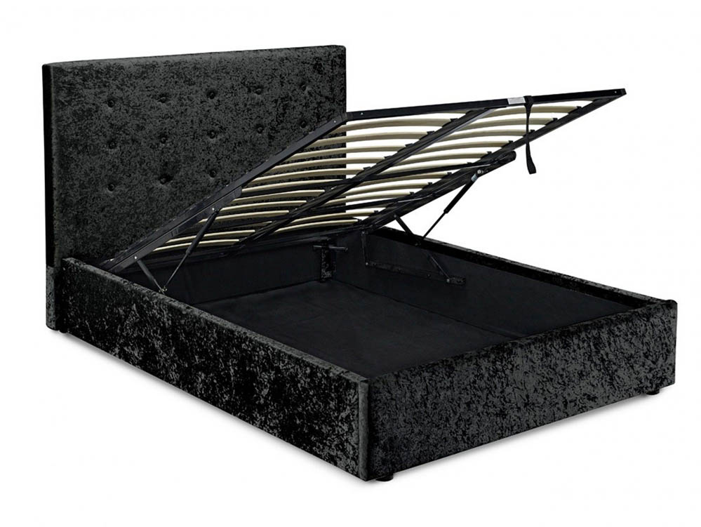 LPD LPD Rimini 5ft King Size Black Crushed Velvet Glitz Upholstered Fabric Ottoman Bed Frame