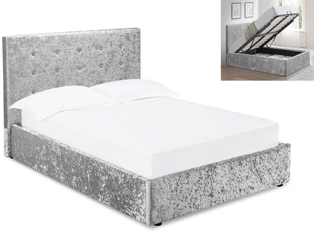 LPD LPD Rimini 5ft King Size Silver Crushed Velvet Glitz Upholstered Fabric Ottoman Bed Frame