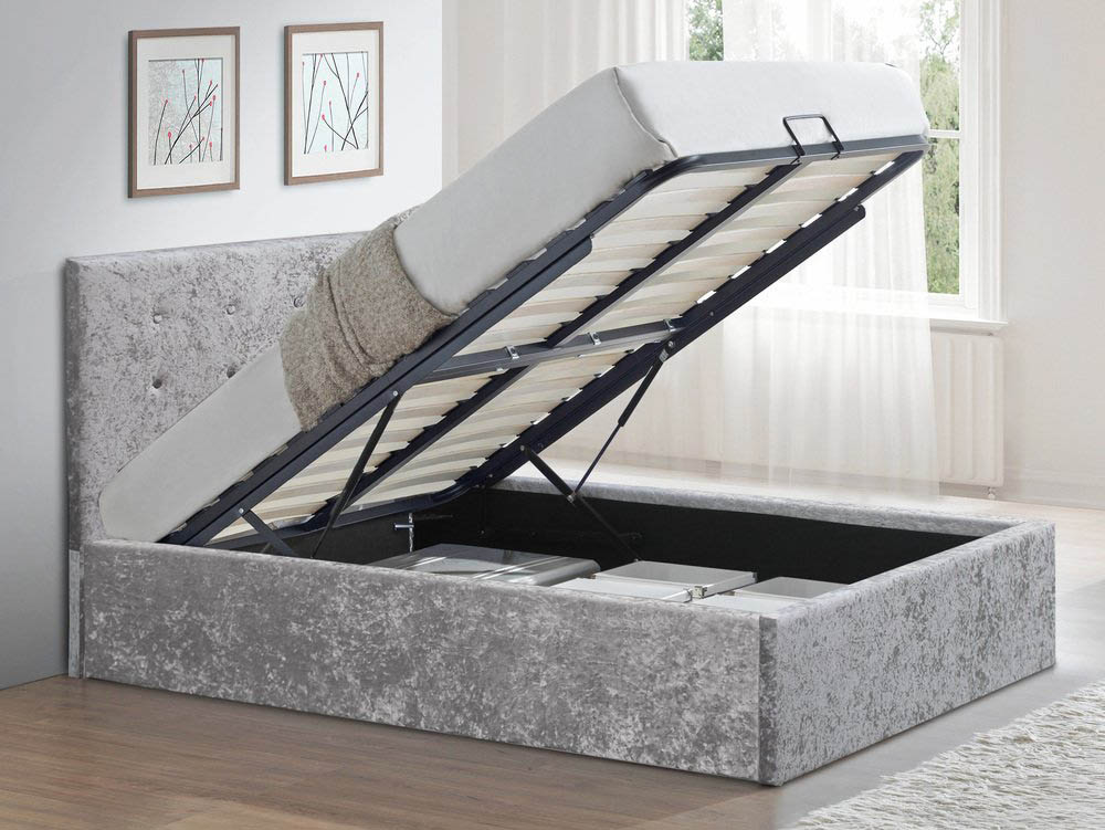 Lpd Rimini 5ft King Size Silver Crushed, Silver Leather Ottoman Bed King Size