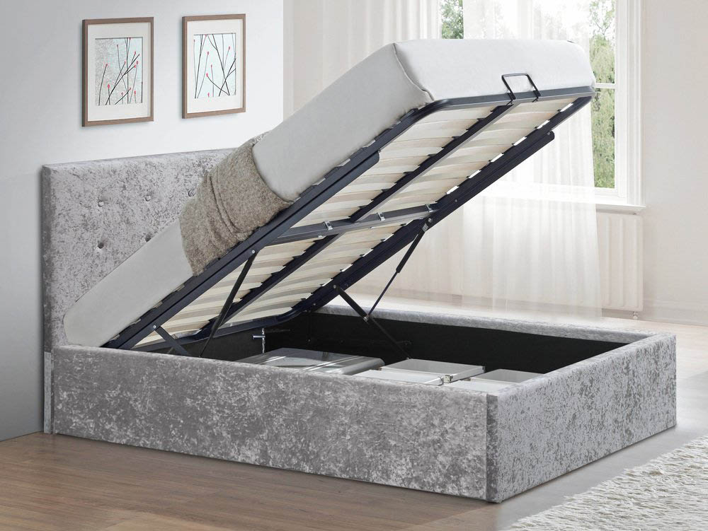 LPD LPD Rimini 5ft King Size Silver Crushed Velvet Glitz Upholstered Fabric Ottoman Bed Frame