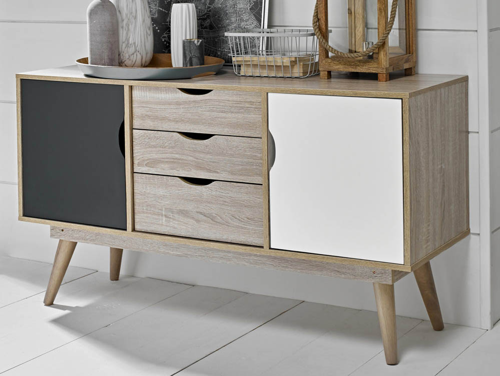 LPD LPD Scandi Oak and Grey 2 Door 3 Drawer Sideboard (Flat Packed)