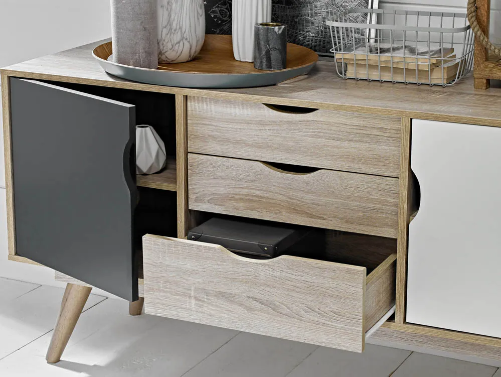 LPD LPD Scandi Oak and Grey 2 Door 3 Drawer Sideboard