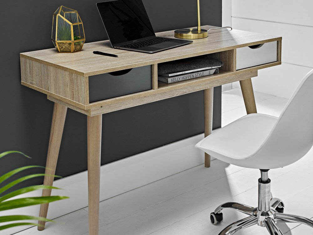 LPD LPD Scandi Oak and Grey 2 Drawer Desk (Flat Packed)